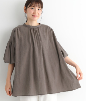 コットンジョーゼットバルーンスリーブプルオーバー(チャコール-ONESIZE)