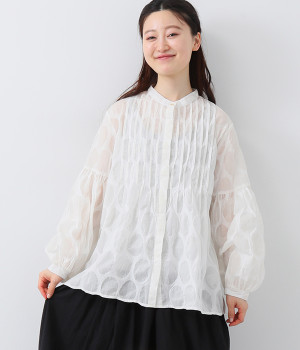 シアードットピンタックブラウス(ホワイト-3L)