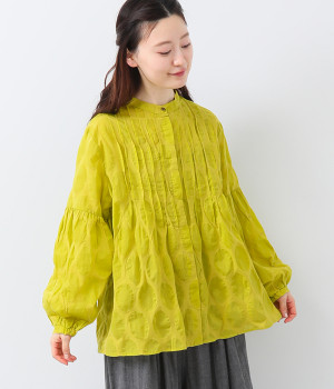 シアードットピンタックブラウス(マスタード-L)