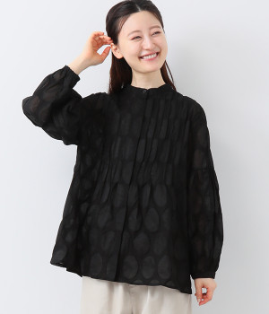 シアードットピンタックブラウス(ブラック-L)