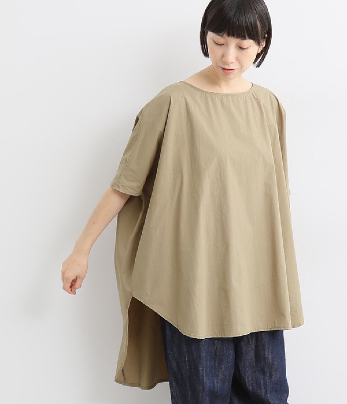 コットンハイカウントAラインブラウス(ベージュ-L)