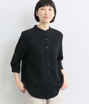 コットンリネンドビースラブスタンドネックシャツ