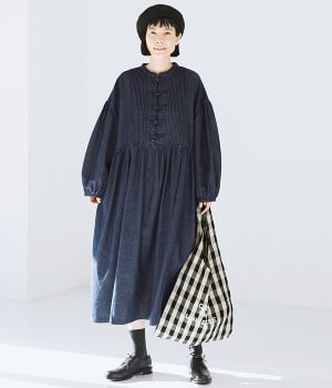 別注｜チャイナボタンデニムワンピース(インディゴネイビー-L)