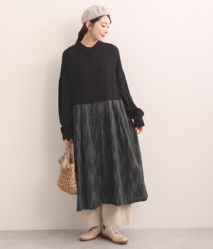 リネンレーヨンスラブ切替バイカラーワンピース