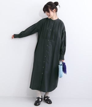 コットンレースピンタック ワンピース(チャコール-ONESIZE)