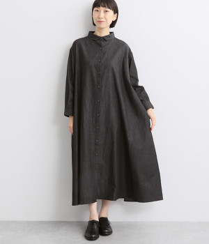 4.5オンスコットンデニム前開きシャツワンピース