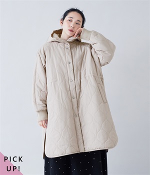 ひょうたんキルトフーディーコート(ベージュ-ONESIZE)
