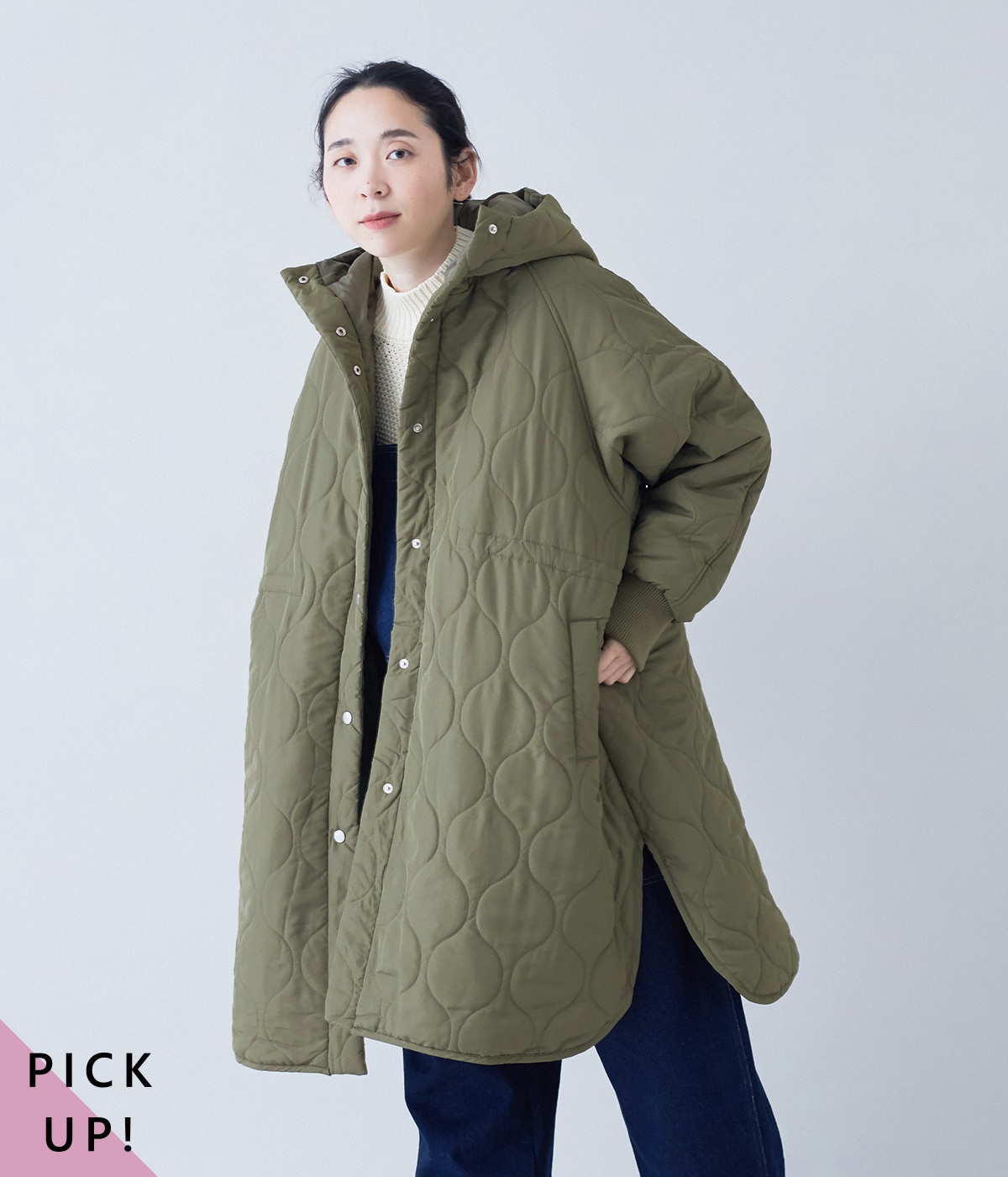 ひょうたんキルトフーディーコート(カーキ-ONESIZE)