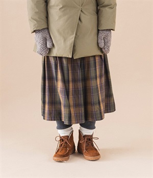 コットンビエラチェックタックワイドパンツ(ブラウン-M)