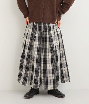 コットンビエラチェックタックワイドパンツ(オフホワイト-L)