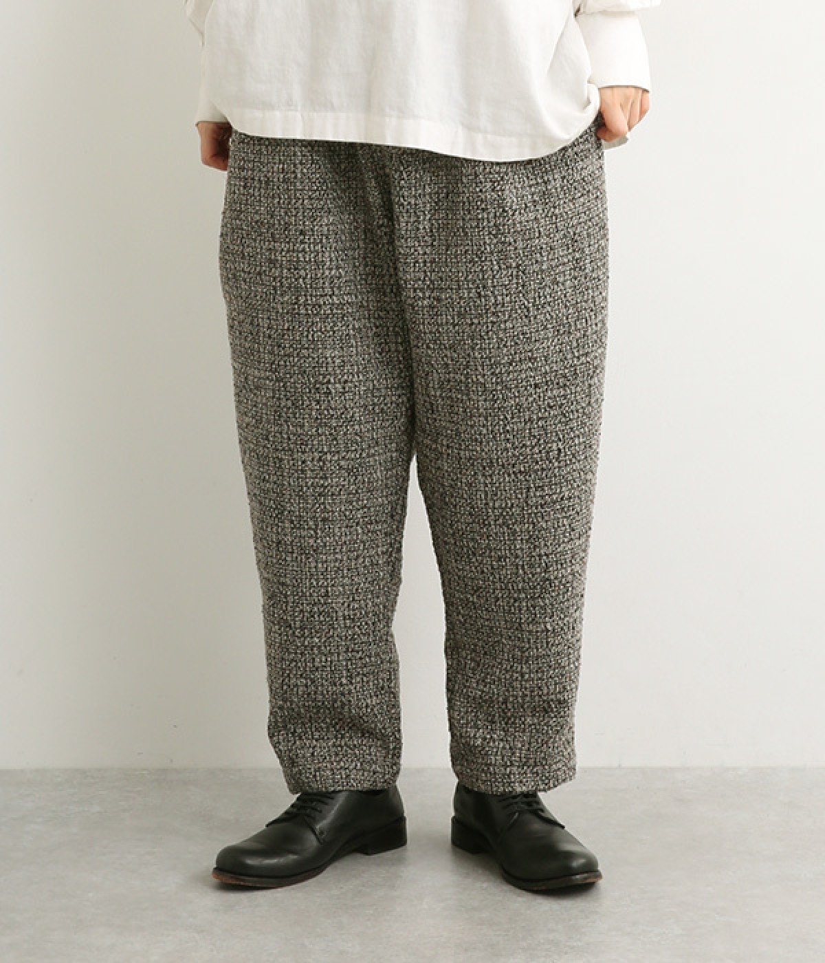 ウール混ツイードテーパードパンツ(チャコールグレー-M)