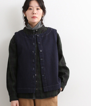 裏毛ニットデニム2WAYベスト(ネイビー-L)