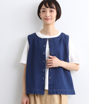 裏毛ニットデニム2WAYベスト(ブルー-L)
