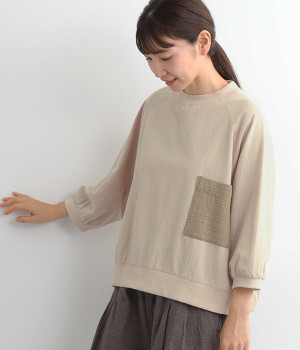 コットンオックス左脇ポケット付きプルオーバー(アイボリー-ONESIZE)