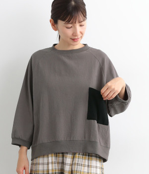 コットンオックス左脇ポケット付きプルオーバー(チャコール-ONESIZE)