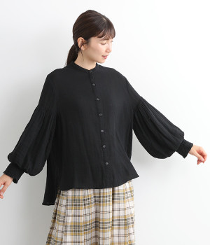 コットンWガーゼ袖ボリュームブラウス