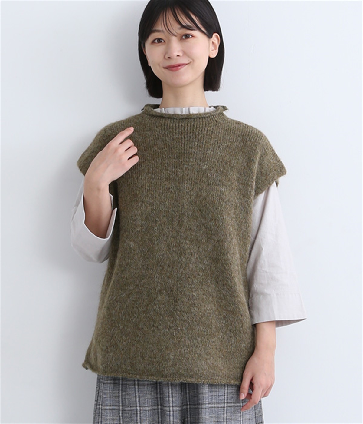 キャメルライク　モックネックニットベスト(モカ-M)