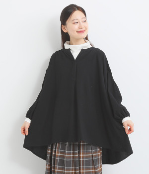 コットンオックス スキッパー袖口タックブラウス