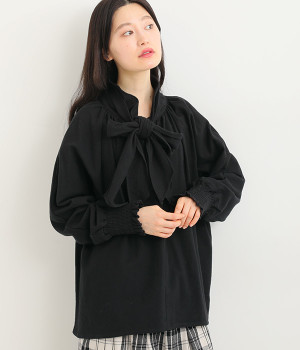 コットンオックス起毛 2WAY襟リボンブラウス