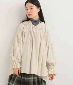 コットントップビエラ ギャザーフリルチュニックブラウス(キナリ-L)