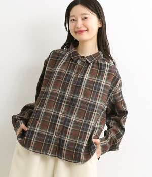 コットンソフトネルチェック襟付きシャツ