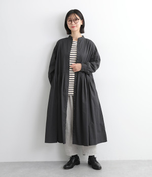 コットンハイカウントチノノーカラー前あきワンピース(スミクロ-L)