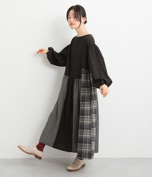 異素材切替ワンピース