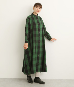 コットンビエラブロックチェックシャツワンピース