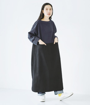 別注｜コーデュロイ配色ワンピース(ネイビー×ブラック-L)