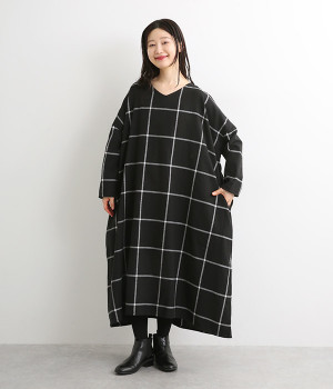 ウインドウペン起毛ワンピース