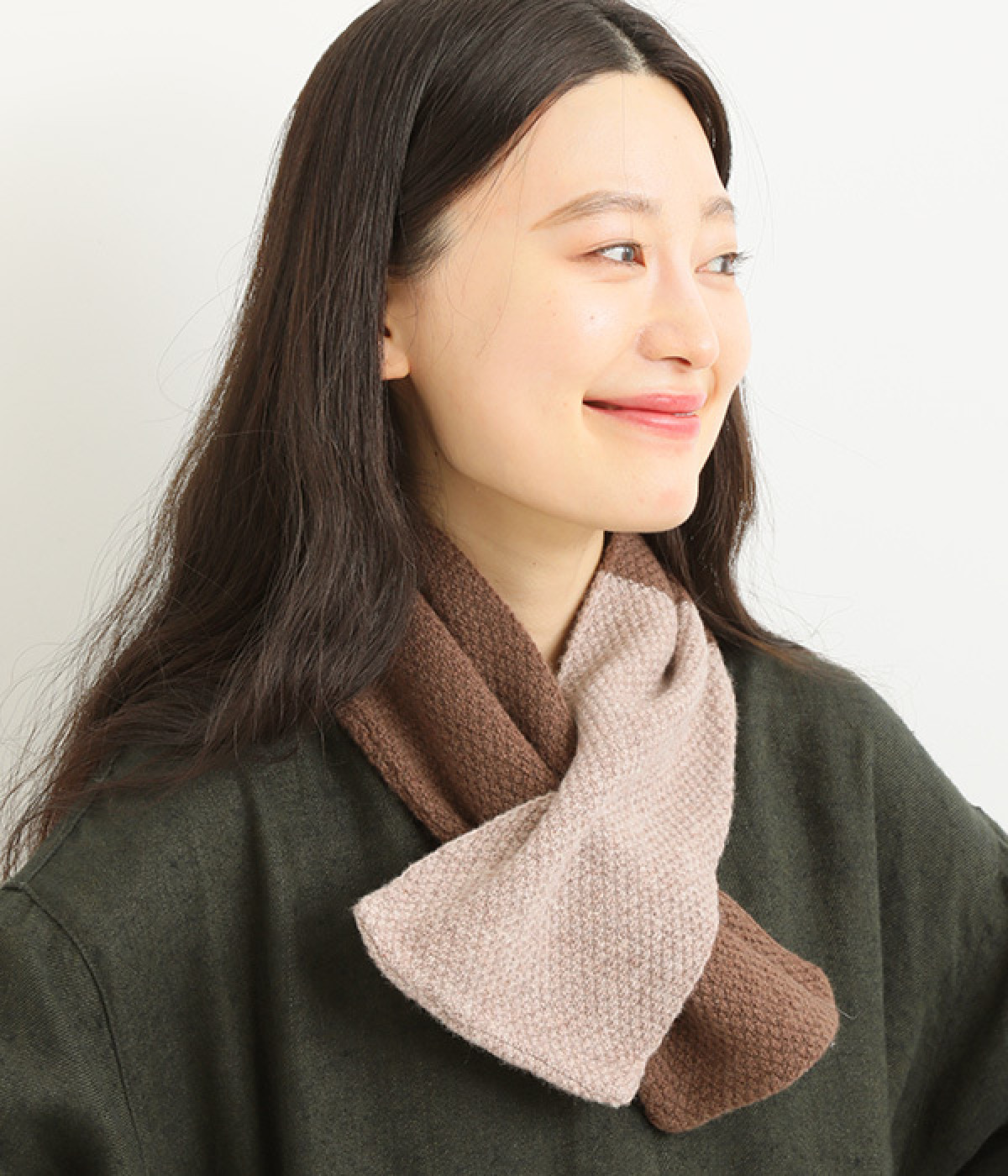 ウール バイカラーマフラー(ブラウン-ONESIZE)