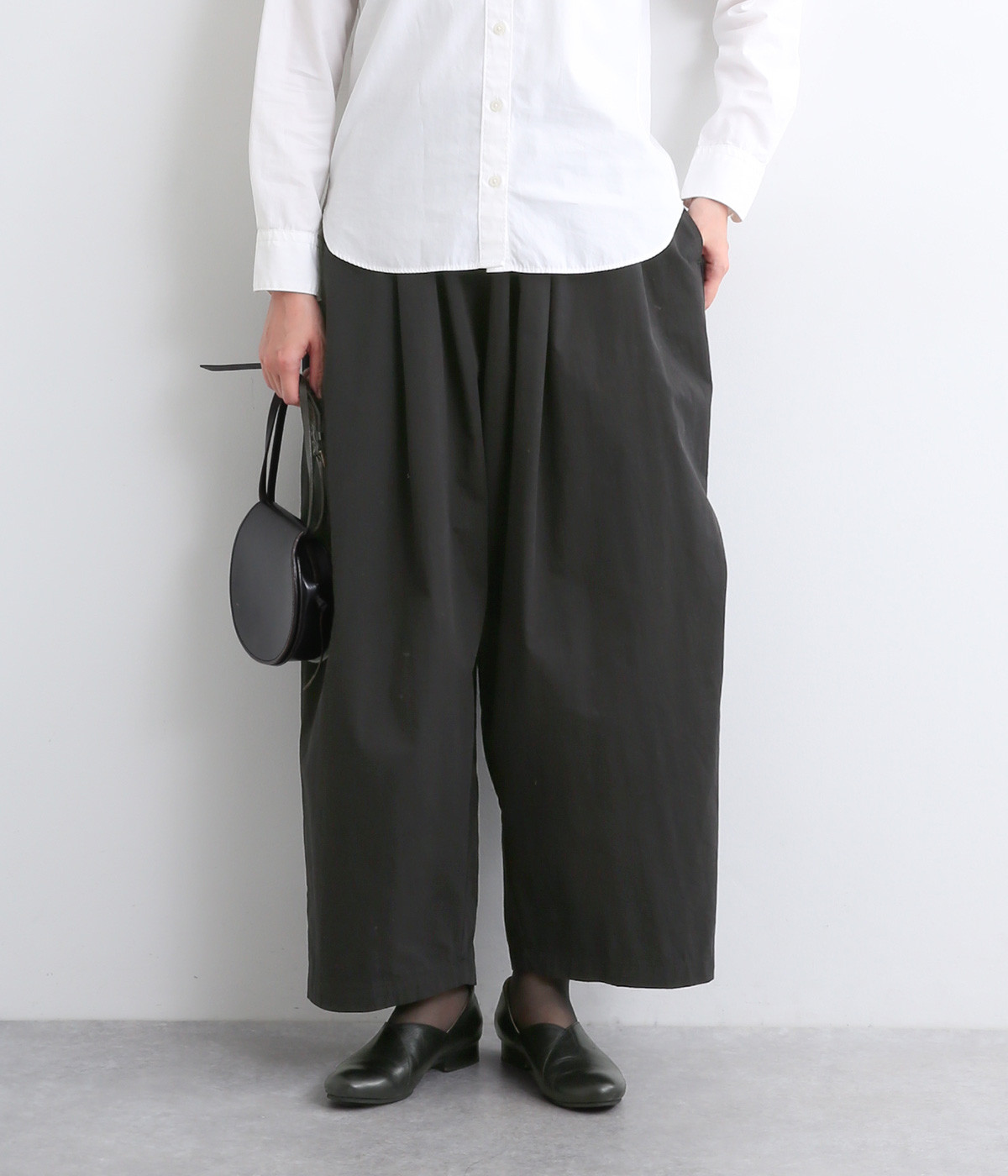 ツイル膝タックワイドパンツ(ブラック-M)
