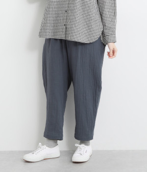 コットンスラブダブルガーゼサルエルパンツ(ブルーグレー-L)