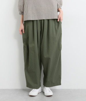 コットンハイカウントチノタックワイドパンツ(カーキ-L)