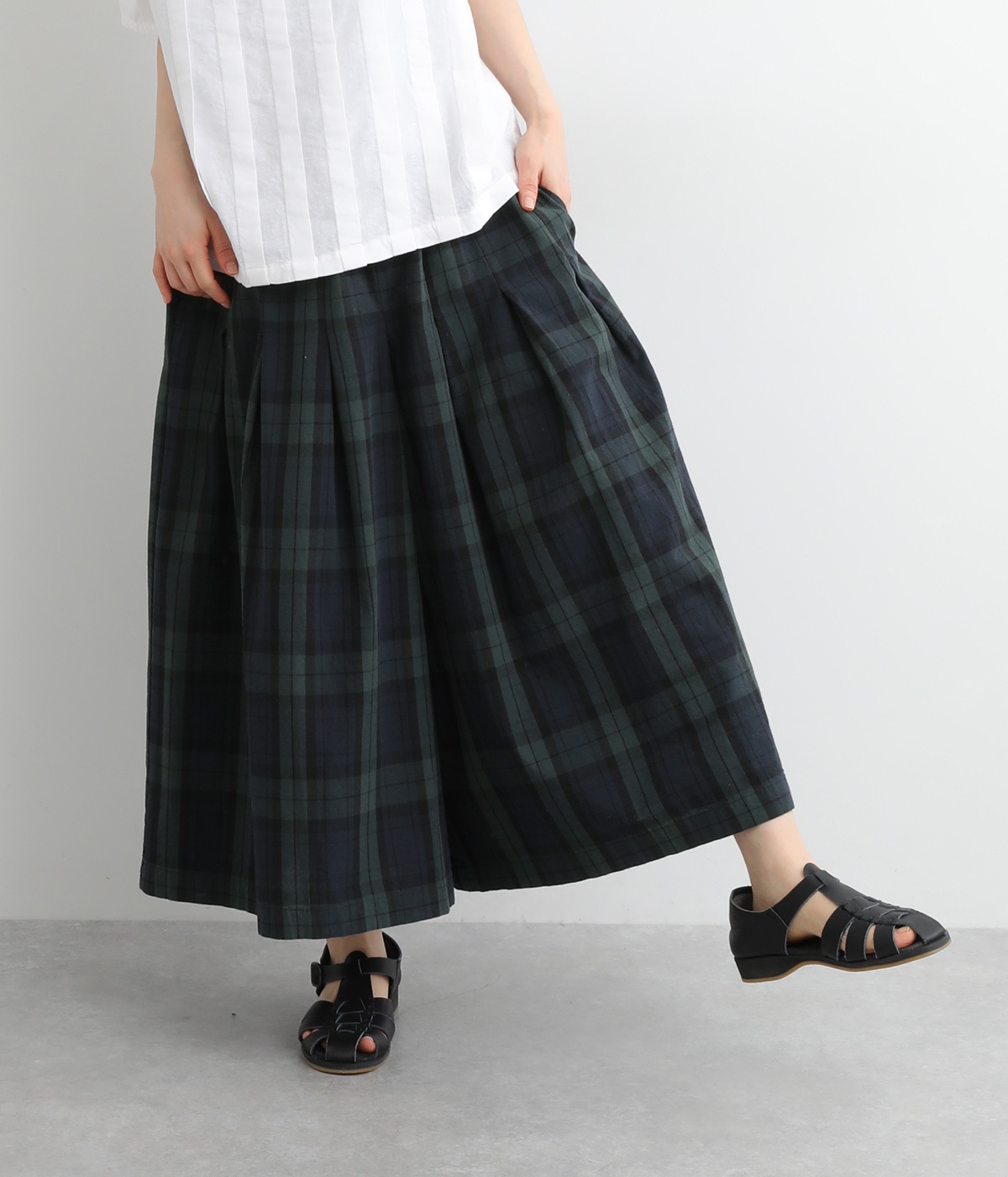 コットンタックワイドパンツ(ブラックウォッチ-L)