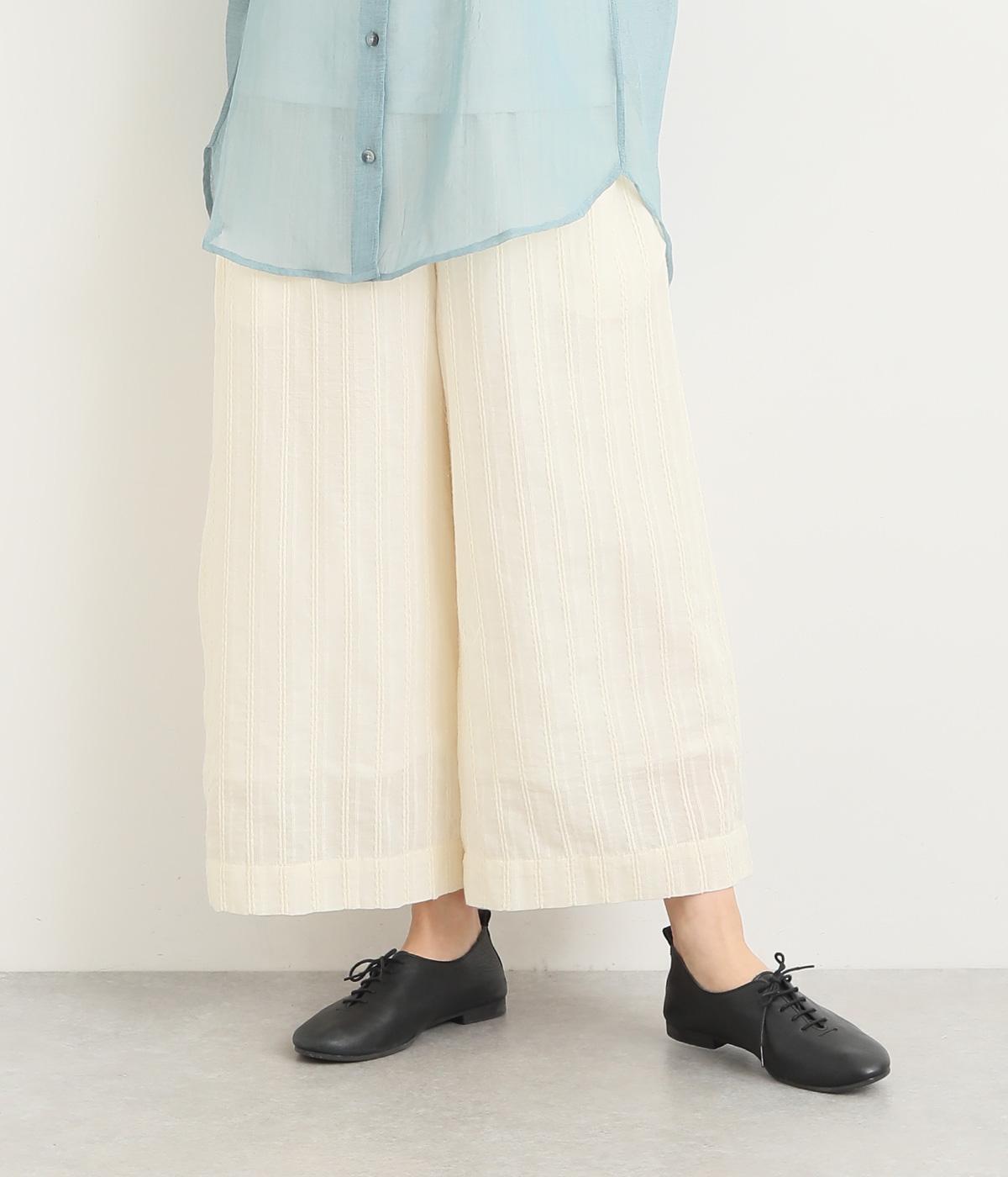 コットンガーゼドビーワイドクロップドパンツ(ホワイト-M)