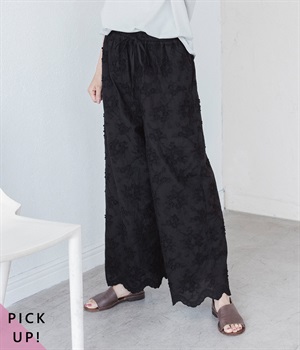別注｜立体フラワー刺繍パンツ(ブラック-ONESIZE)
