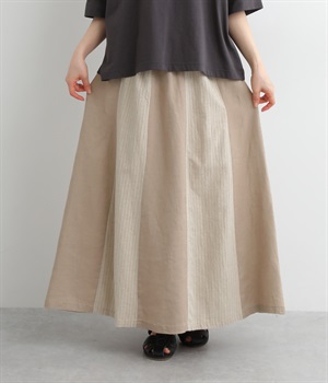 リネンオックスコットンドビー切替スカート(ベージュ-L)