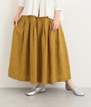 リネン小花プリントギャザースカート(マスタード-ONESIZE)