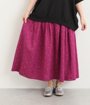 リネン小花プリントギャザースカート(ラベンダー-ONESIZE)