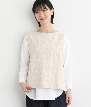 コットンリネンレーヨンジャカードベスト(エクリュ-M)