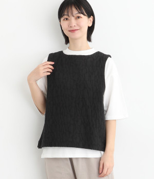 コットンリネンレーヨンジャカードベスト(ブラック-L)