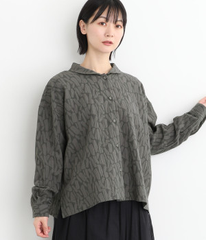 コットンリネンレーヨンジャカードジャケットシャツ(グレー-L)