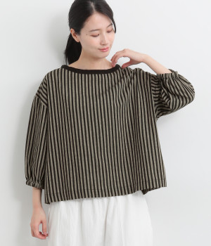 コットンリネン混ストライププルオーバー