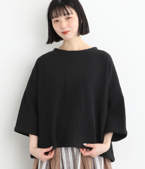 コットンスラブダブルガーゼプルオーバーブラウス(ブラック-ONESIZE)