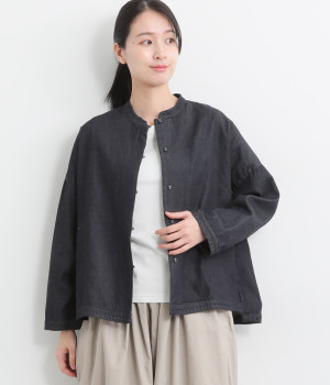 コットン80OZデニムスタンドカラーシャツ