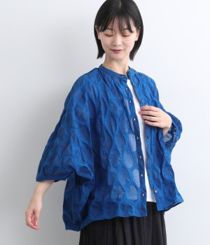 コットンオパールドットブラウス(ブルー-ONESIZE)