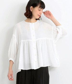 コットンWガーゼバルーンスリーブブラウス(オフ-L)