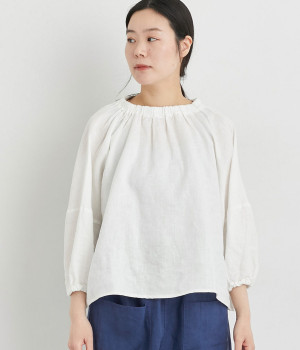 リネンオックスドロップショルダーワイドブラウス(オフ-L)
