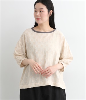コットンリネンジャカード襟配色ブラウス(キナリ-ONESIZE)